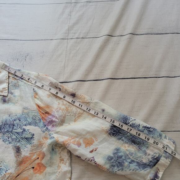 Chico’s Size 3 XL Watercolor Floral Print Button Up Linen Blend Art to Wear - Picture 6 of 9